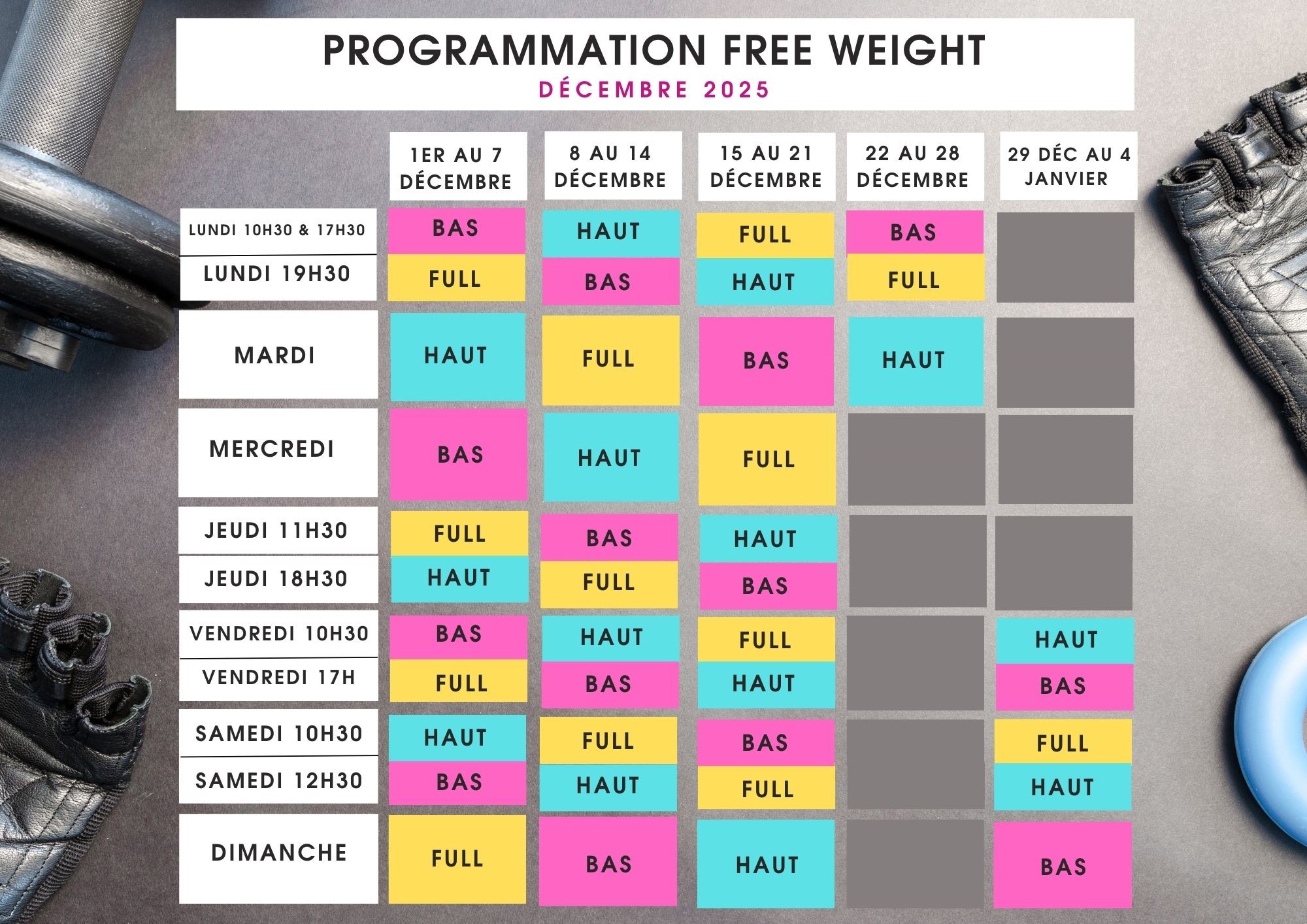 PROGRAMMATION FREE WEIGHT - Décembre 2025