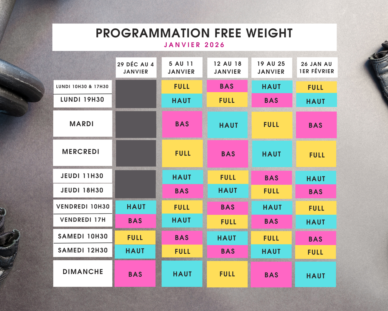 PROGRAMMATION FREE WEIGHT - Janvier 2026
